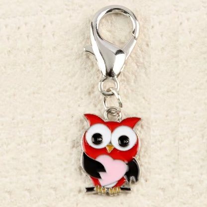 Mini Metal Red Owl With Pink Love Heart Animal Charm Keyring Keychain Gift UK