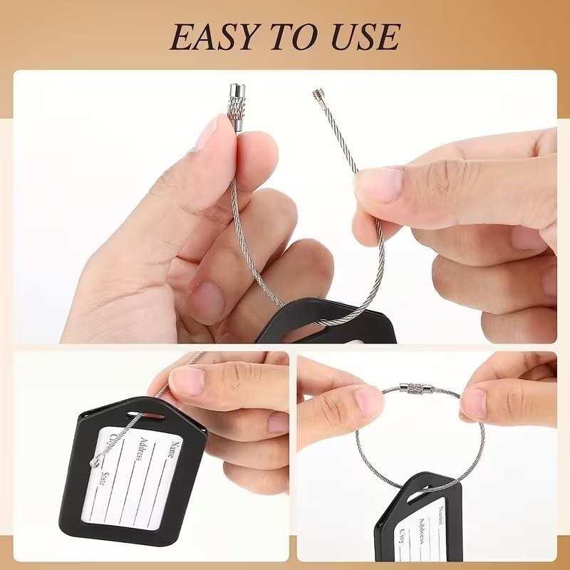 2 x Travel Luggage Black Address Label Identifier Tags Heavy Duty Keychain Lock