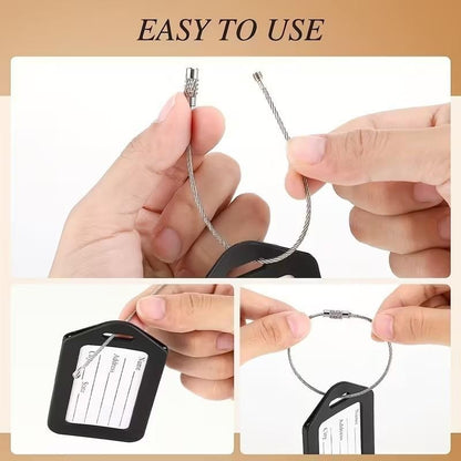 2 x Travel Luggage Black Address Label Identifier Tags Heavy Duty Keychain Lock