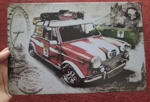 Classic British Mini Cooper Car Metal Plaque Retro Vintage Tin sign 30x20cm