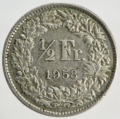 1958 - B Swiss 1/2 Half Franc Silver Coin | Fine Collectable Grade | a1875