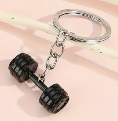 Mini Gym Workout Black Dumbbell Shaped Keyring Premium Keychain Gift UK