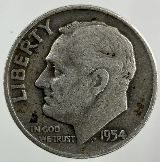 1954 - D US USA Roosevelt Dime Silver Coin | Collectable Grade