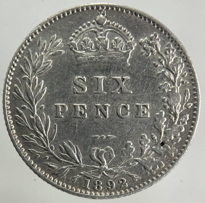 1892 Victoria Sixpence Silver Coin | Very High Grade