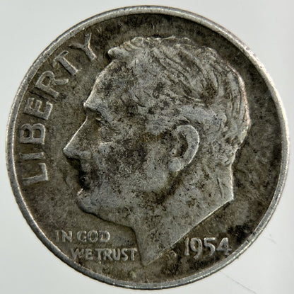 1954 - D US USA Roosevelt Dime Silver Coin | Collectable Grade