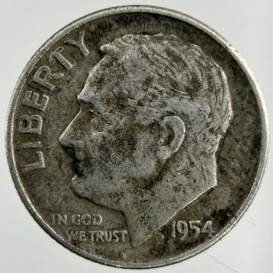 1954 - D US USA Roosevelt Dime Silver Coin | Collectable Grade