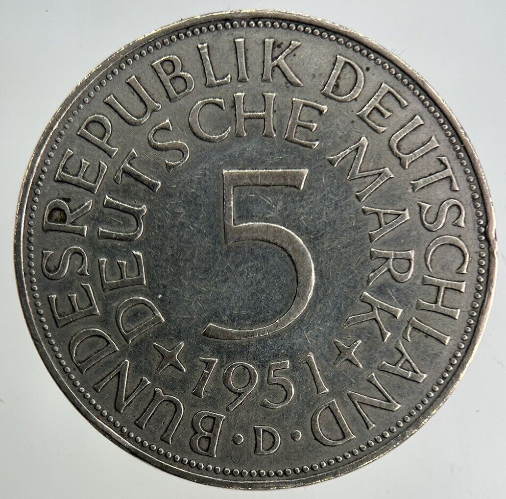 1951 Germany 5 Mark Silver Coin | Fine Collectable Grade