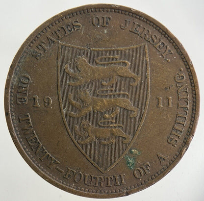 1911 Jersey 1/24 One Twenty Fourth Of A Shilling Coin | Fine Collectable Grade