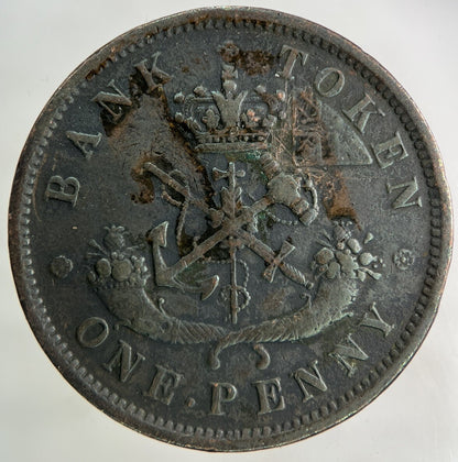 1854 Canada Bank Token One Penny Coin | Fine Collectable Grade