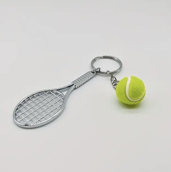 Mini Tennis Racket & Ball Shaped Keyring Premium Keychain Gift UK