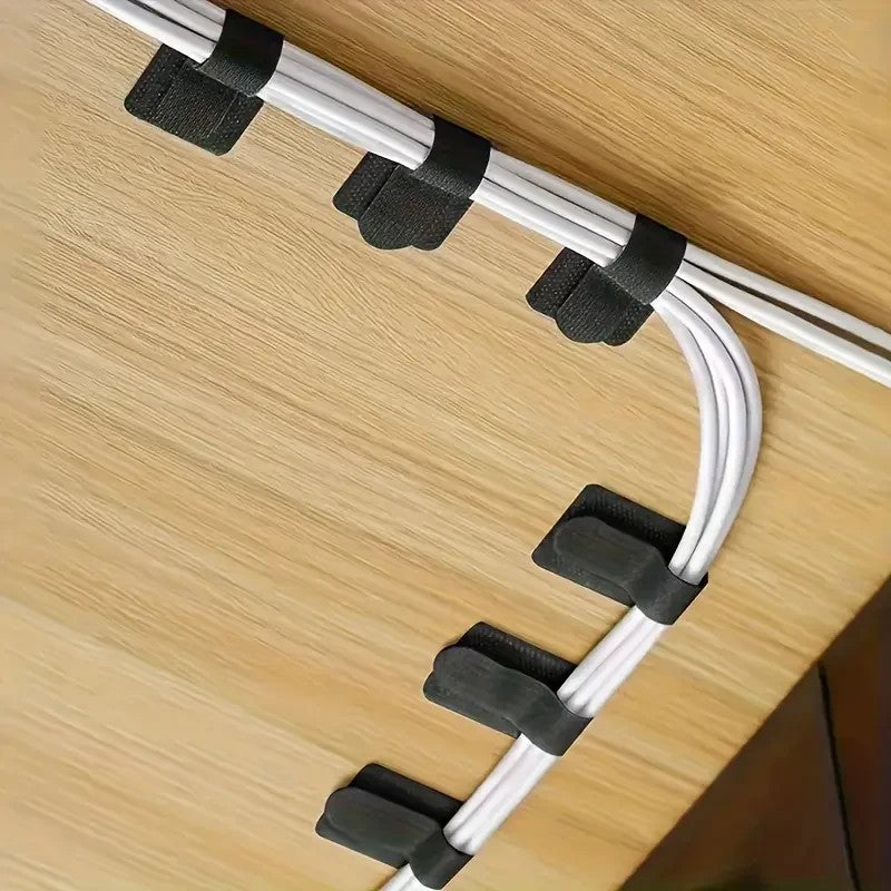 20 x Self - Adhesive Heavy - Duty Hook & Loop Organiser Cable Ties Black - UK Stock
