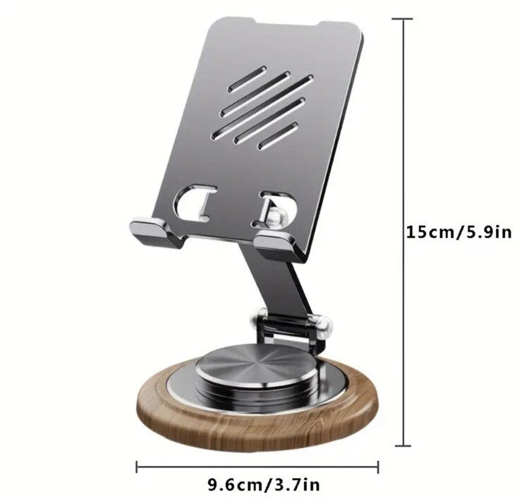 Gold Metal Phone Tablet iPad Adjustable View Angle Stand With A Wood Walnut Base