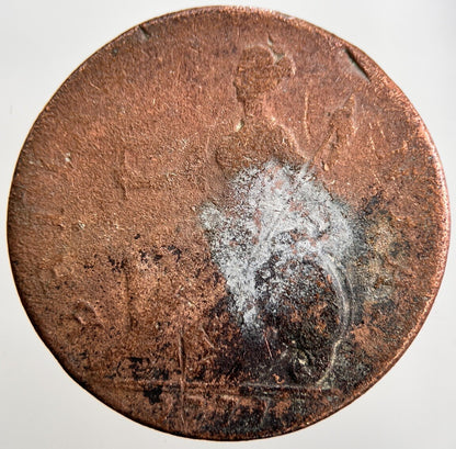 1777 George 3rd III Half - Penny British Coin | Worn Grade
