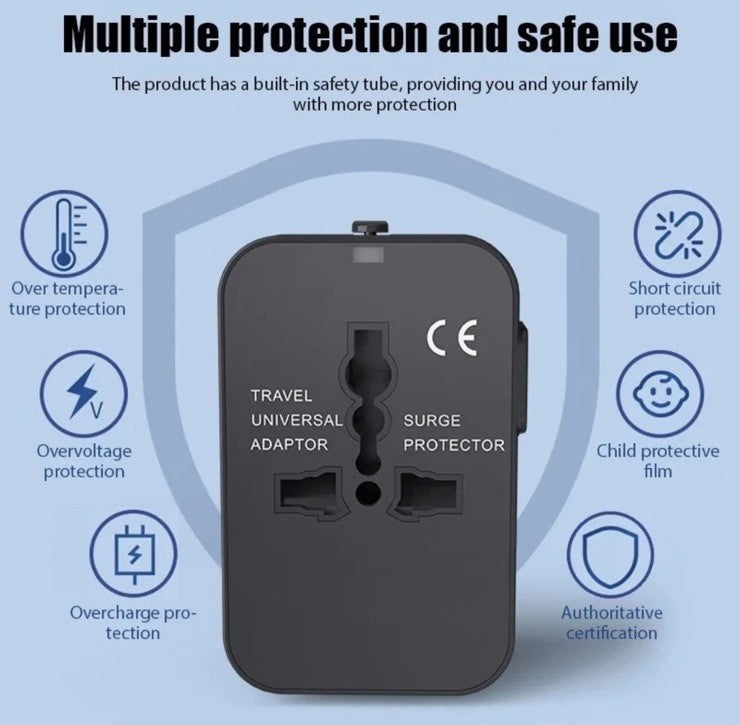 Worldwide Universal Travel Adapter Plug Fast Charger UK US EU AU with USB - C Port