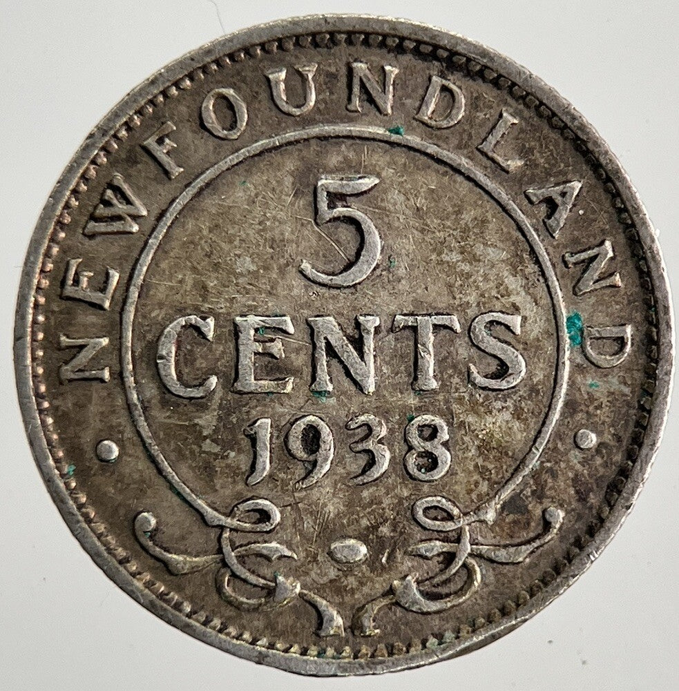 1938 New - Foundland Canada 5 Cents Silver Coin | Fine Collectable Grade | a9792