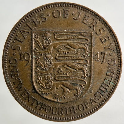 1947 Jersey 1/24th One Twenty Fourth Of A Shilling Coin | Fine Collectable Grade