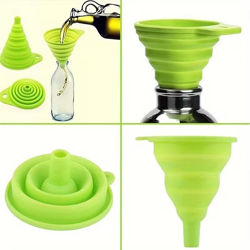 1pc Green Silicone Collapsible Funnel Kitchen for Water Bottle Liquid Transfer
