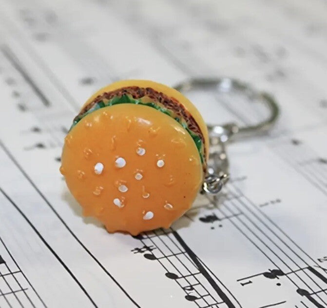 1 x Burger Shaped Keyring Premium Keychain Gift UK