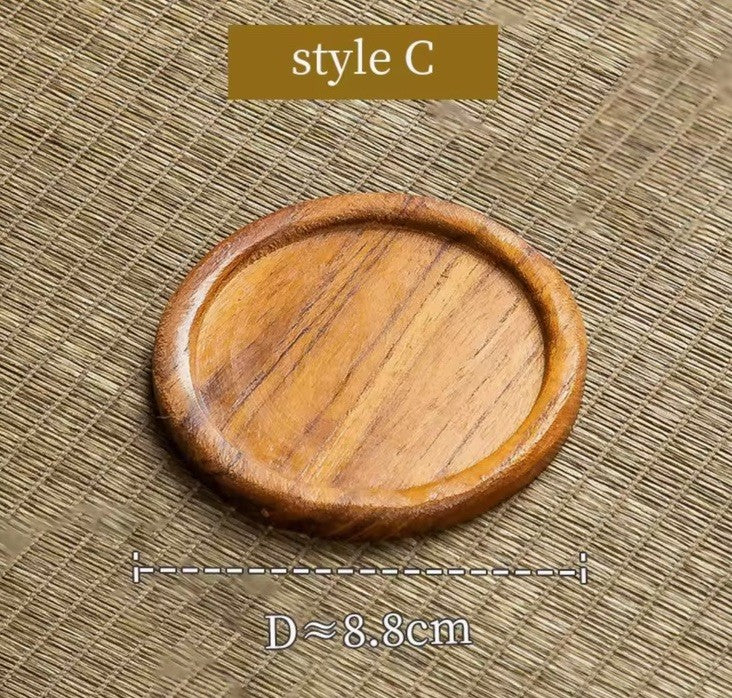 1 x Wooden Carved Round Shaped Coaster Tabletop Coffee Drink Rustic Tray