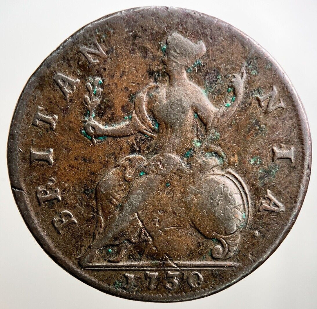 1730 George II 2nd Half - Penny Coin | Fine Collectable Grade | a1206