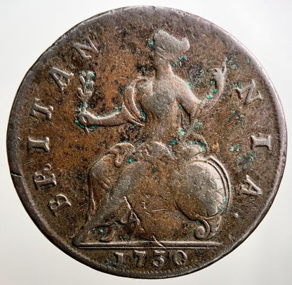 1730 George II 2nd Half - Penny Coin | Fine Collectable Grade | a1206