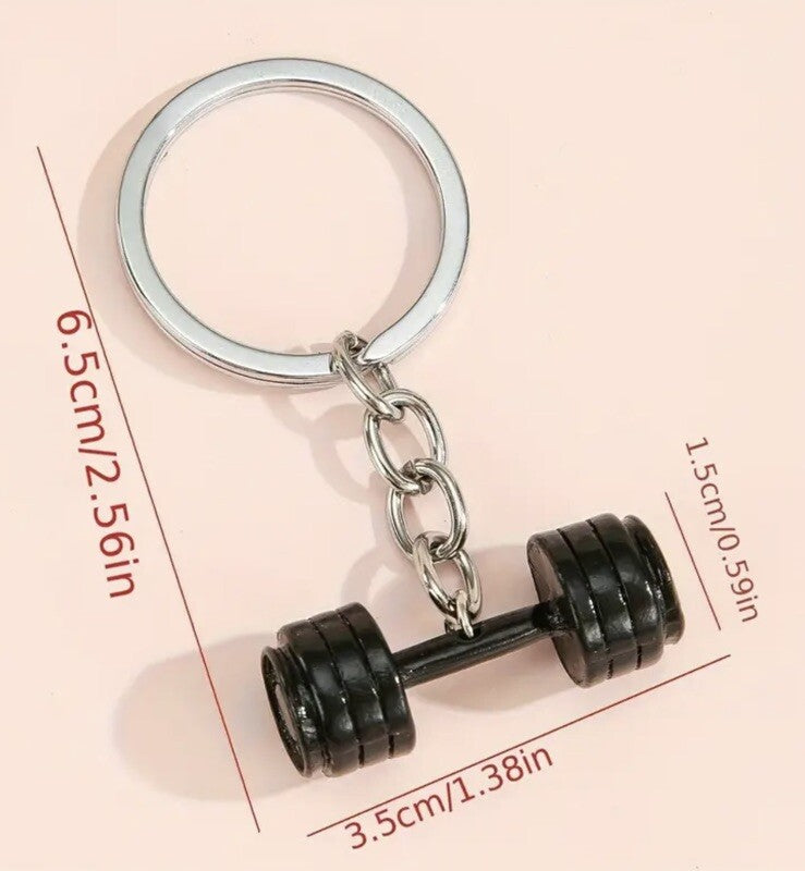 Mini Gym Workout Black Dumbbell Shaped Keyring Premium Keychain Gift UK