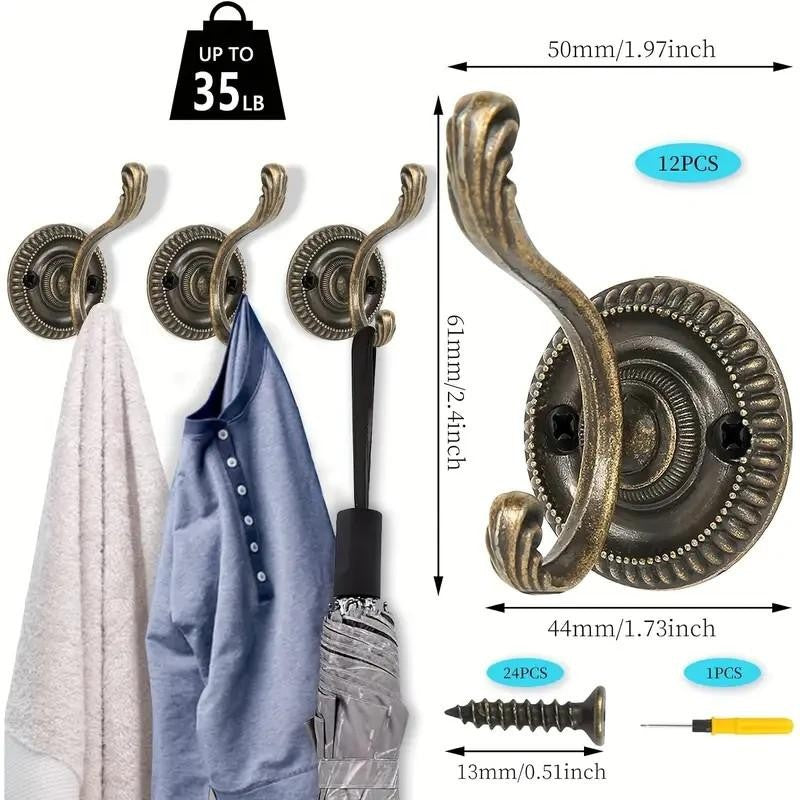 x3 Metal Antiqued Retro Clothing Coat Door Hook Wall Mounted Hanging Holder
