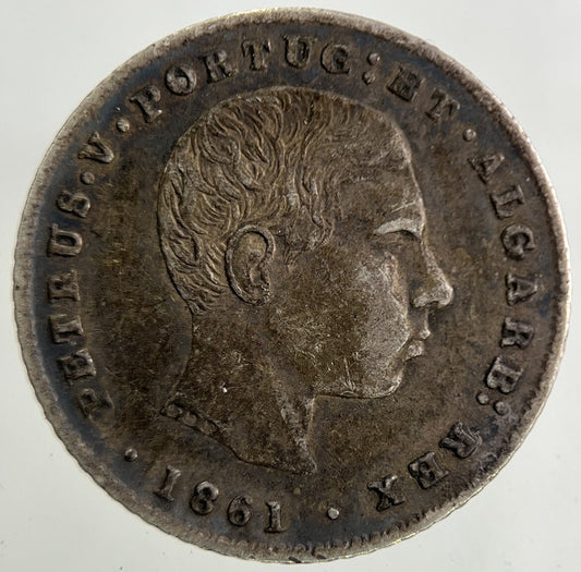 1861 Portugal 100 Reis Silver Coin | Fine Collectable Grade