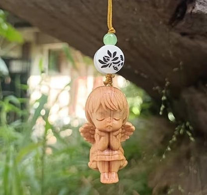 Mini Carved Wooden Cute Sitting Fairy Charm Keyring Keychain Phone Strap Gift UK