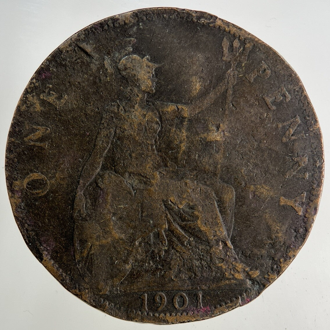 1901 Victoria One Penny Coin | Worn Grade