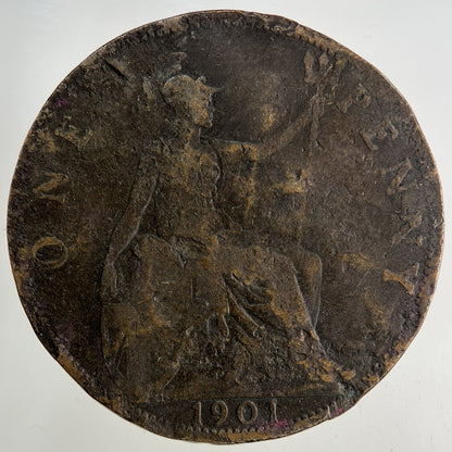 1901 Victoria One Penny Coin | Worn Grade