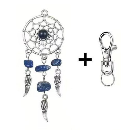 Mini Metal Blue Stones Dream Catcher Charm Keyring Keychain Gift UK