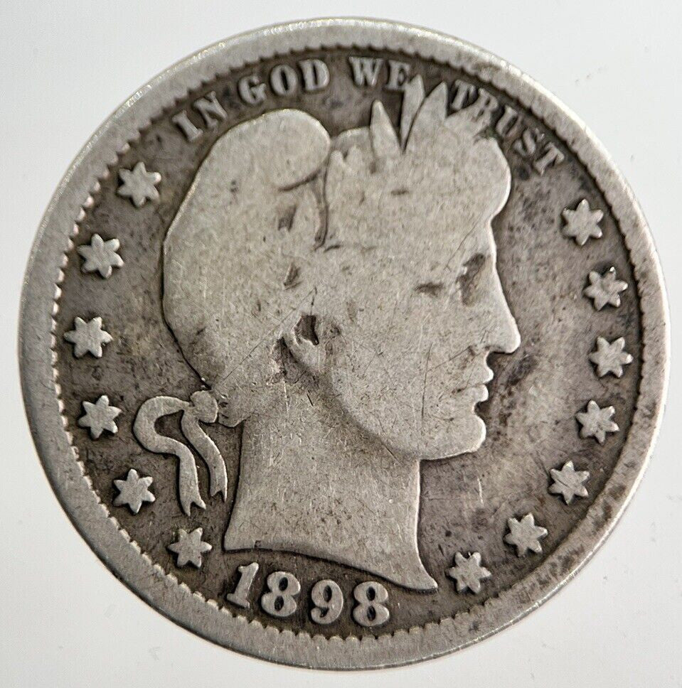 1898 US USA Barber Quarter Dollar Silver Coin | Collectable Grade | a8298