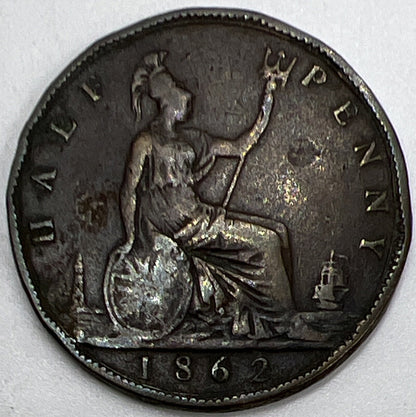 1862 Victoria Half - Penny Coin | British Coin | Collectable Grade | a1078