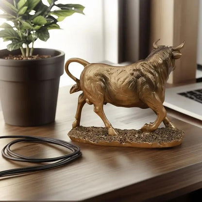 Golden Bull Sculpture Figurine Resin Home & Office Gift UK