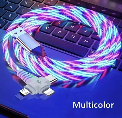 LED 3 in 1 USB A To Type C iPhone Lightening Micro - USB Cable Fast Charger 1M
