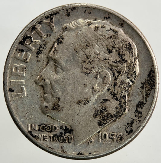 1958 - D US USA Roosevelt Dime Silver Coin | Collectable Grade