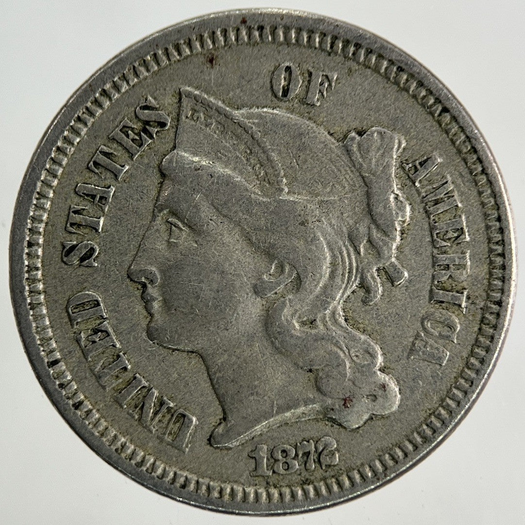 1872 US USA 3 III Cents Nickel Coin | Fine Collectable Grade