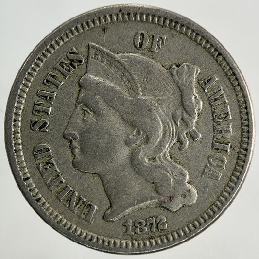 1872 US USA 3 III Cents Nickel Coin | Fine Collectable Grade