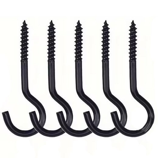5 x Black 5cm Metal Cup Hooks Screws Ceiling Screw In Heavy Duty Wood DIY UK