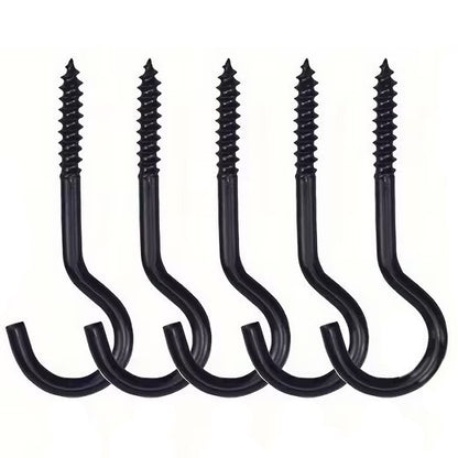5 x Black 5cm Metal Cup Hooks Screws Ceiling Screw In Heavy Duty Wood DIY UK