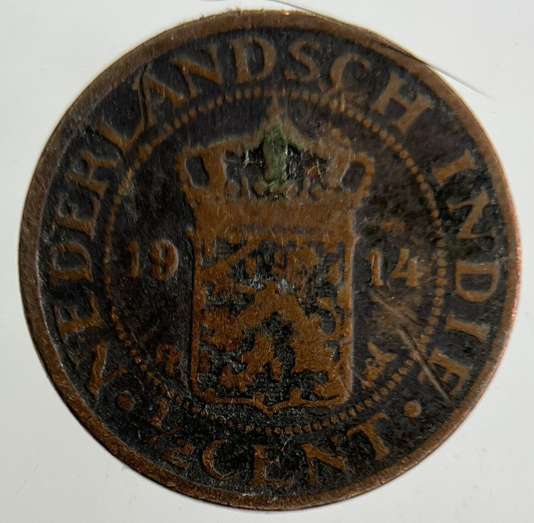 1914 Netherlands East Indies 1/2 Half Cent Coin | Collectable Grade