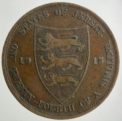 1913 Jersey 1/24 One Twenty - Fourth Of A Shilling Coin | Fine Collectable Grade