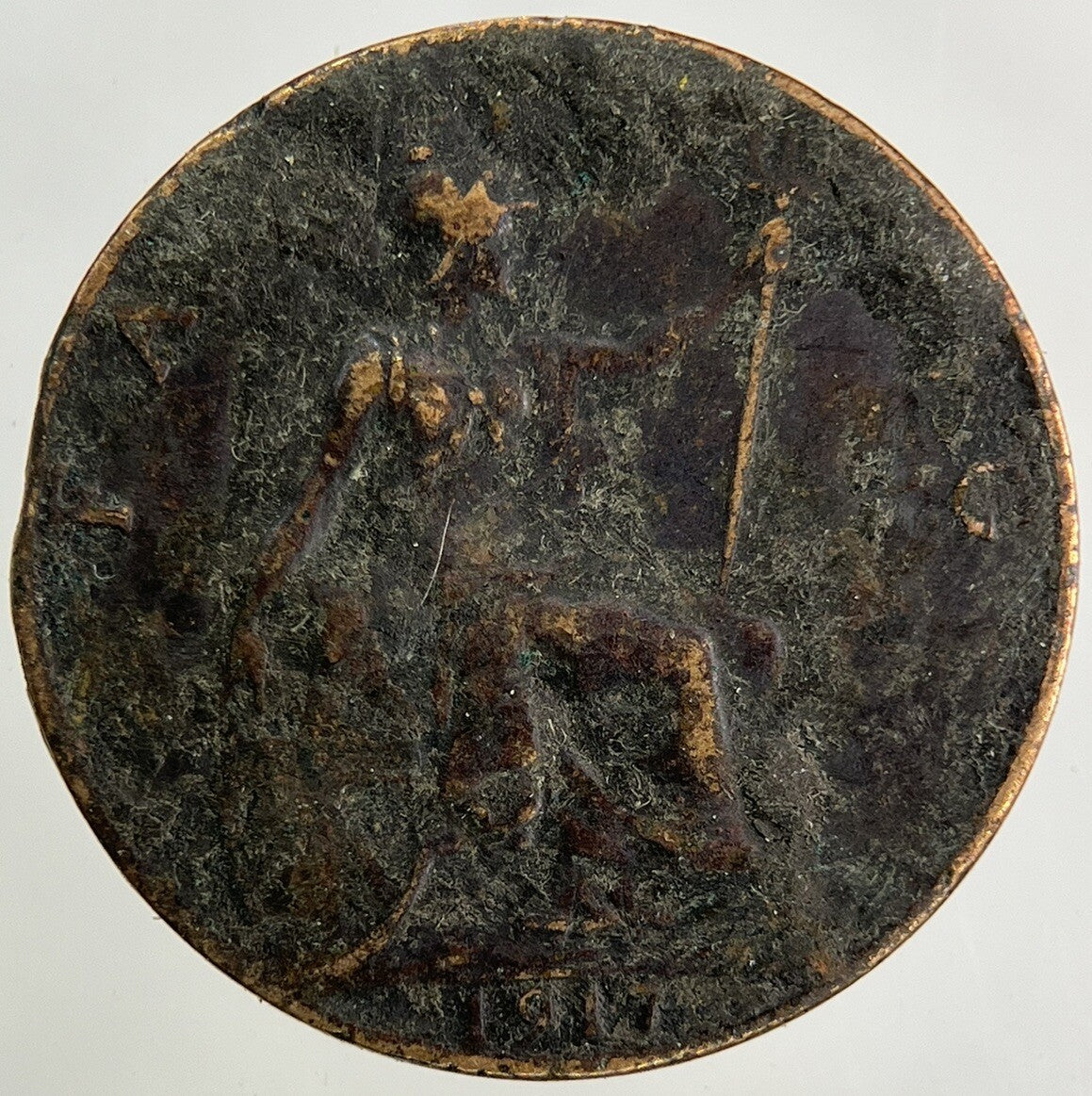 1917 George V Farthing Coin | Worn Grade