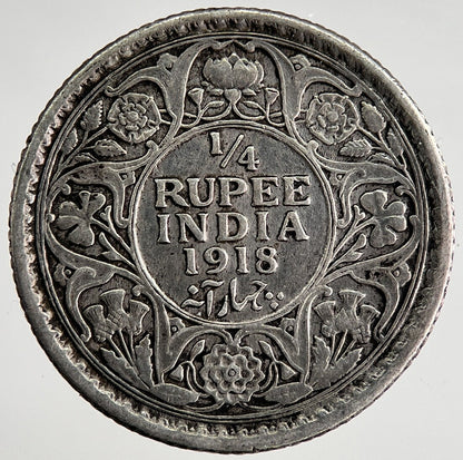 1918 India 1/4 Quarter Rupee Silver Coin | Fine Collectable Grade | a8455