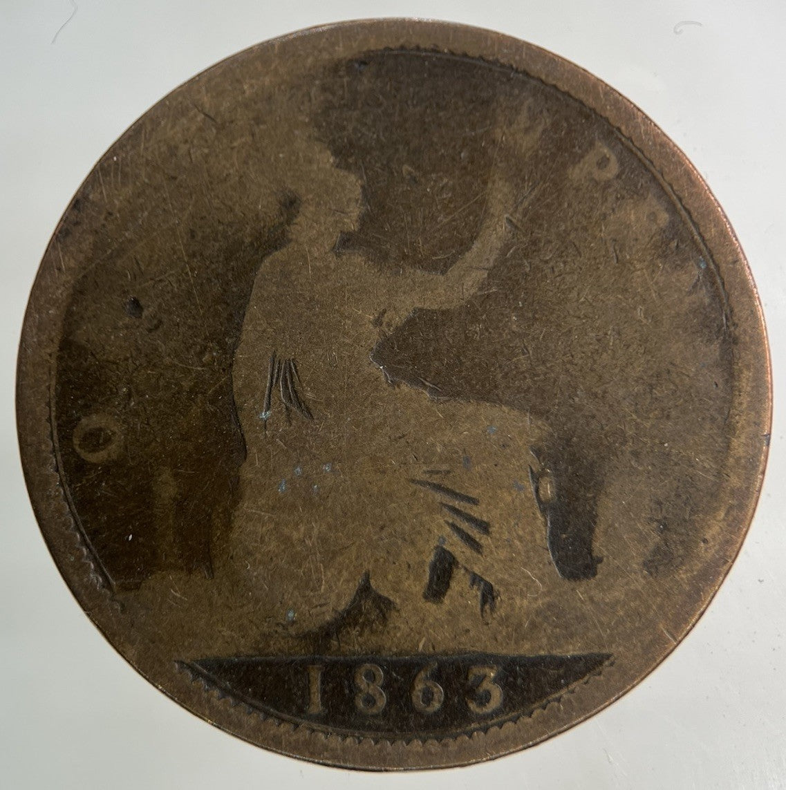1863 Victoria One Penny Coin | Worn Grade