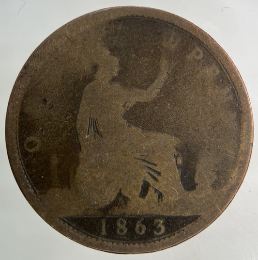 1863 Victoria One Penny Coin | Worn Grade