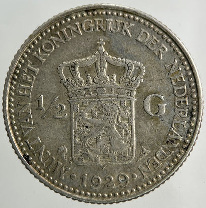 1929 Netherlands 1/2 Half Gulden Silver Coin | Fine Collectable Grade
