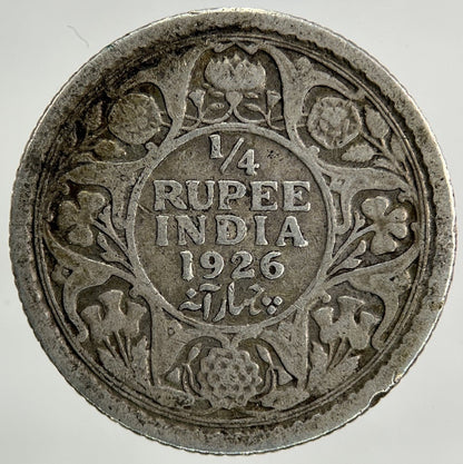 1926 India 1/4 Quarter Rupee Silver Coin | Collectable Grade
