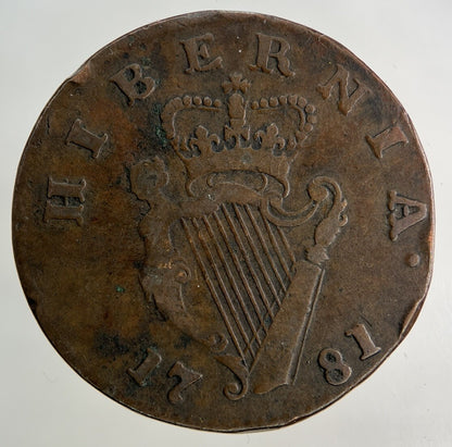 1781 Irish Half - Penny Coin | Fine Collectable Grade
